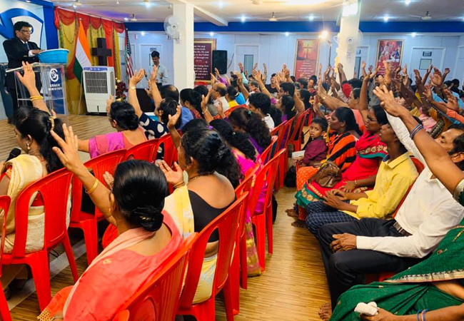 Hundreds gathered to the Rev Dr Bro Andrew Richard's Blessing prayer organised by Grace Ministry at its prayer centre in Balmatta, Mangalore here on Friday 13th, 2019. 